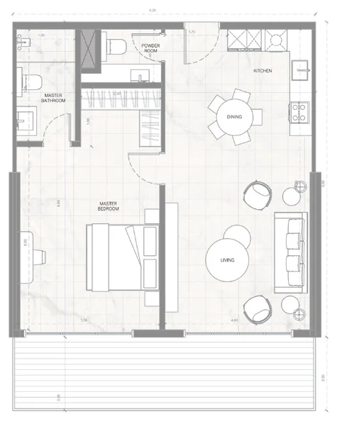 Планировка квартиры: 1 спальня, тип 1C