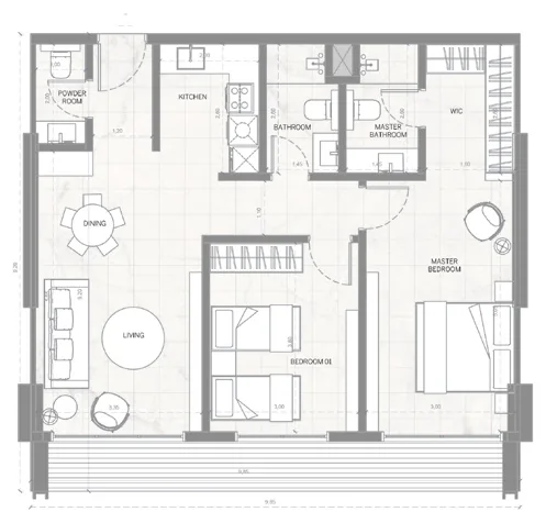 Планировка квартиры: 2 спальни, тип 2C