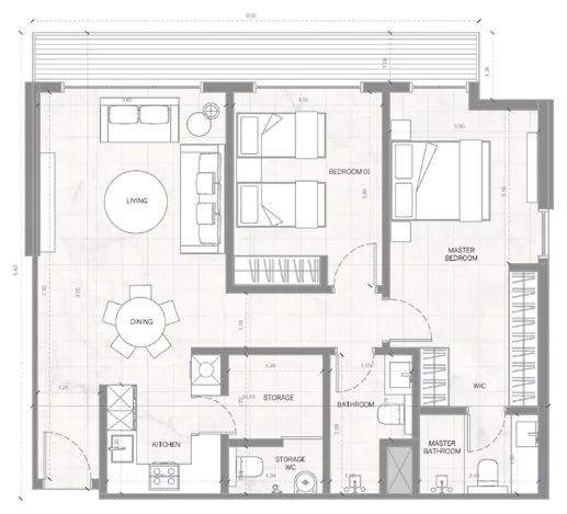 Планировка квартиры: 2 спальни, тип 2F