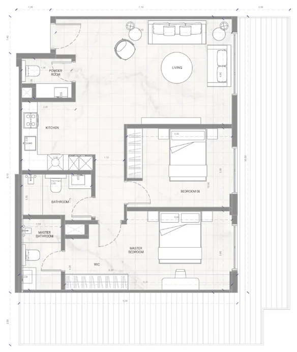 Планировка квартиры: 2 спальни, тип 2RH