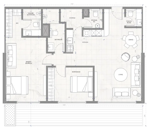 Планировка квартиры: 2 спальни, тип 2RI